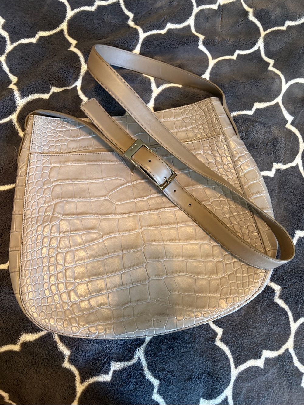 Vince Taupe Croc-Embossed Crossbody Bag